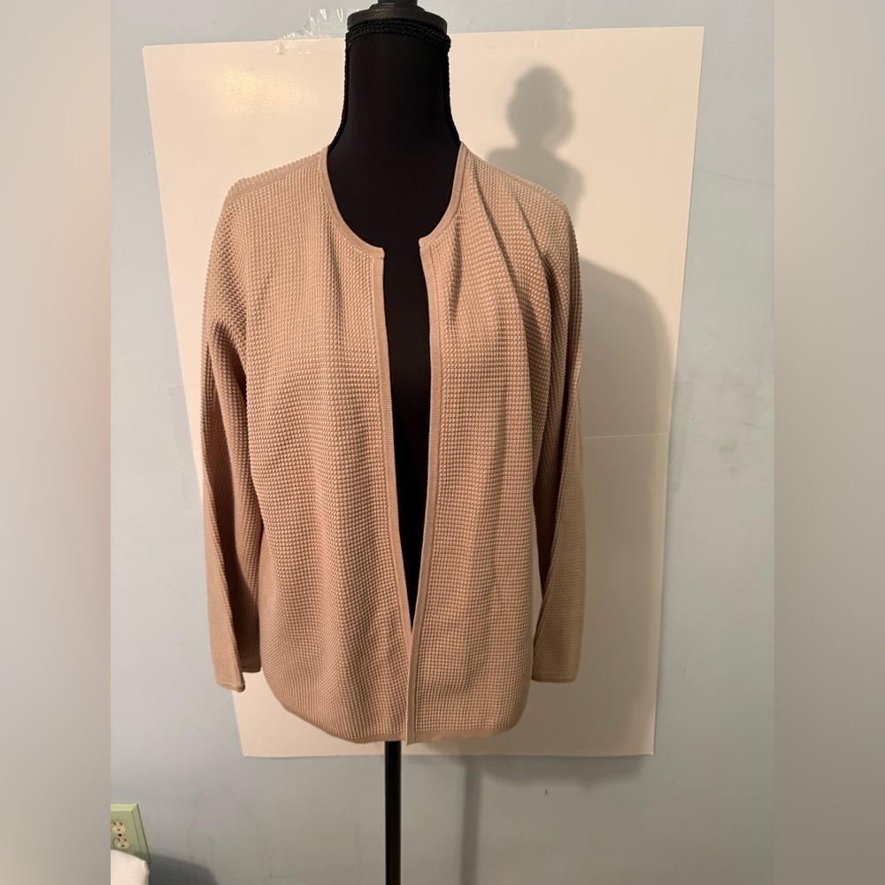 Eileen Fisher Tan and Cream Cardigan 80% silk - Picture 2 of 5